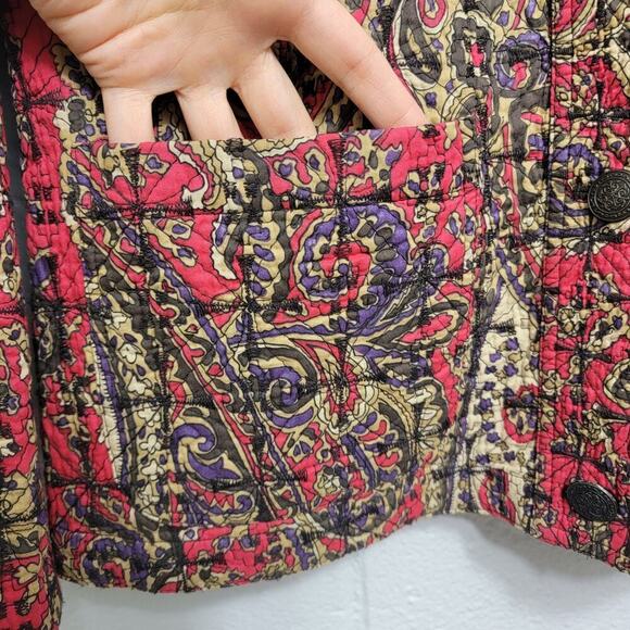Chicos Reversible Jacket Size 1 (Small 8 ) Quilted Paisley Lightweight Cotton - Picture 8 of 11